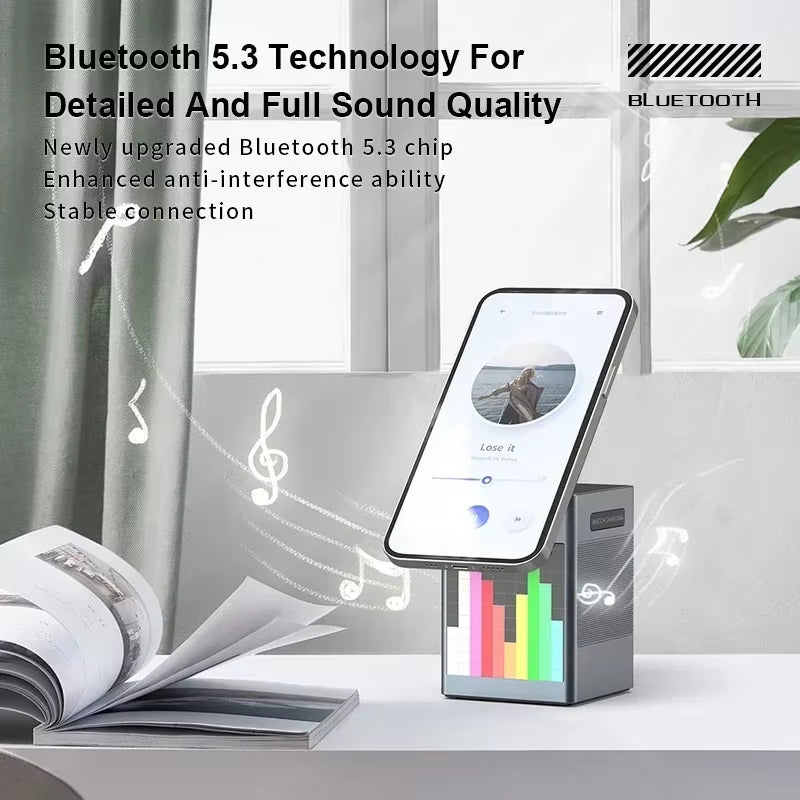 6 in 1 Magnetic Wireless Charger Stand Bluetooth Speaker Alarm Clock for Magsafe Iphone 16 15 14 Pro Max Airpods Pro Apple Watch
