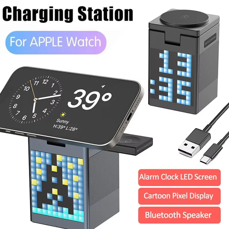 6 in 1 Magnetic Wireless Charger Stand Bluetooth Speaker Alarm Clock for Magsafe Iphone 16 15 14 Pro Max Airpods Pro Apple Watch