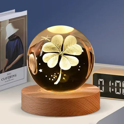 3D Crystal Ball LED Warm Night Light Wooden Base Laser Engraved Solar System Globe Galaxy Birthday Gift Home Desktop Decoration