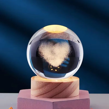 3D Crystal Ball LED Warm Night Light Wooden Base Laser Engraved Solar System Globe Galaxy Birthday Gift Home Desktop Decoration